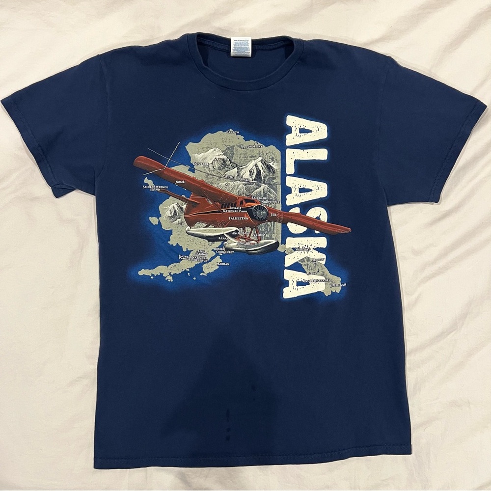 Delta Adult Navy Blue Alaska Airplane Graphic T-Shirt Tourism